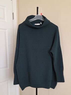 RD Style Dark Teal Ribbed Turtleneck Oversized Sweater Cozy Minimalist Knit